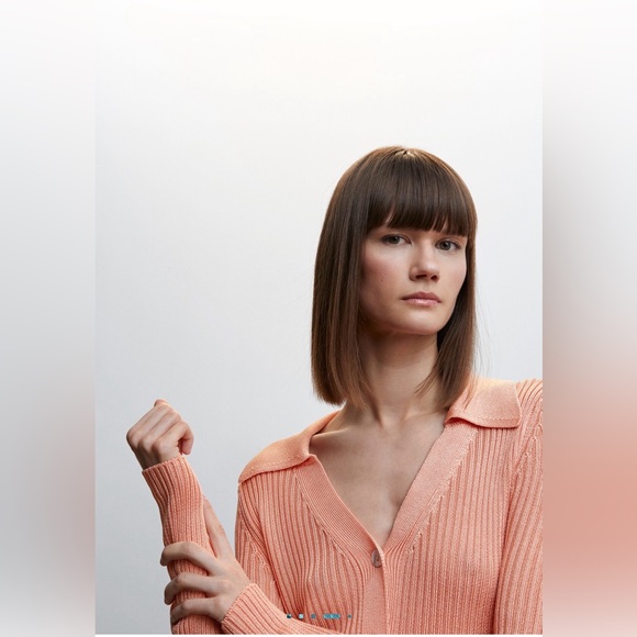 Mango Polo Neck Ribbed Cardigan Salmon / Size M / NWT - Picture 6 of 14